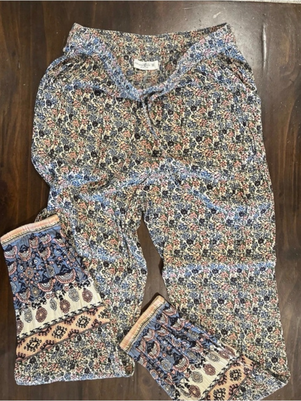 NATURAL LIFE Pink and Blue Floral Smocked Waist Pants